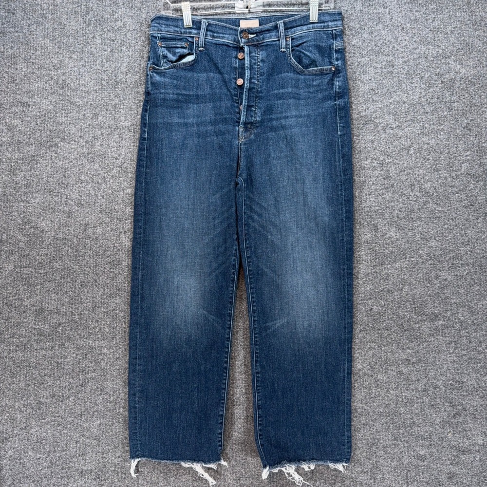 Mother Jeans Womens 33 Blue High‎ Rise Straight Leg Button Fly Raw Hem Frayed